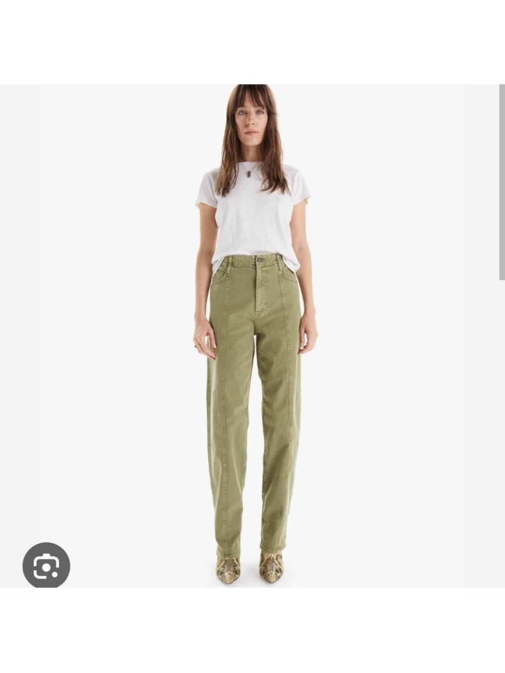 MOTHER High Waist Seamed Curbside Heel in Chalk Avocado 29
